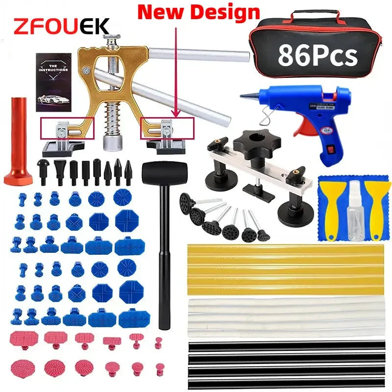 Kit outils de réparation de bosses et imperfection de voiture de la marque Zoposon choisissez votre kit de réparation de carrosserie sans peinture avec pistolet à colle, outil suceur de bosses.