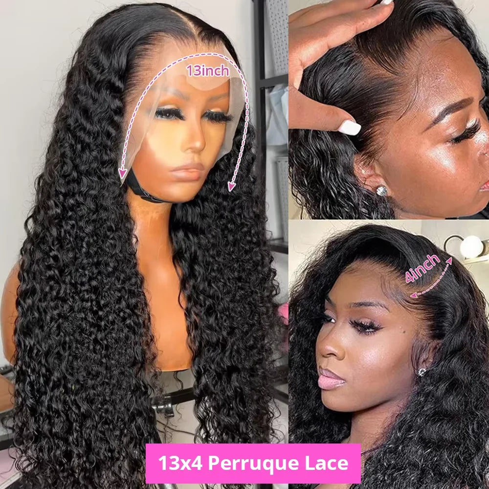 Perruques en cheveux humains en dentelle 360 HD à vagues profondes brésiliennes, perruque frontale en dentelle bouclées en cheveux pour femmes, pré-épilées
