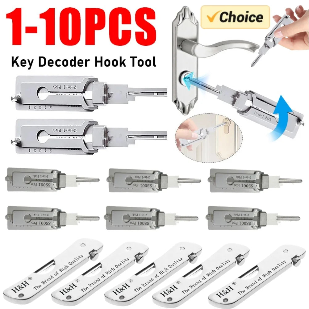 1-10PCS 2 In 1 Stainless Steel Key Decoder Precision Hook And Pick Set Lock Decoder O-ring Pickup Kit Maintenance Repair Hand To