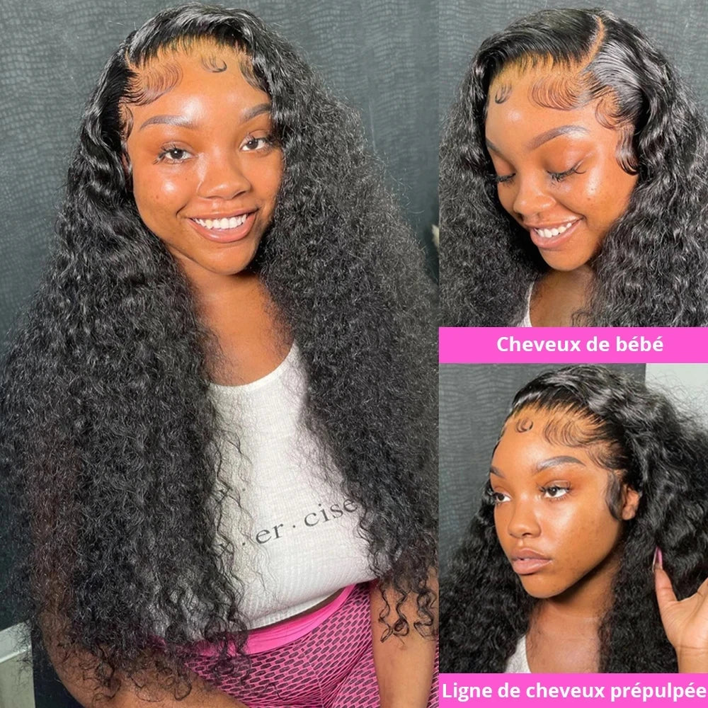 Perruques en cheveux humains en dentelle 360 HD à vagues profondes brésiliennes, perruque frontale en dentelle bouclées en cheveux pour femmes, pré-épilées