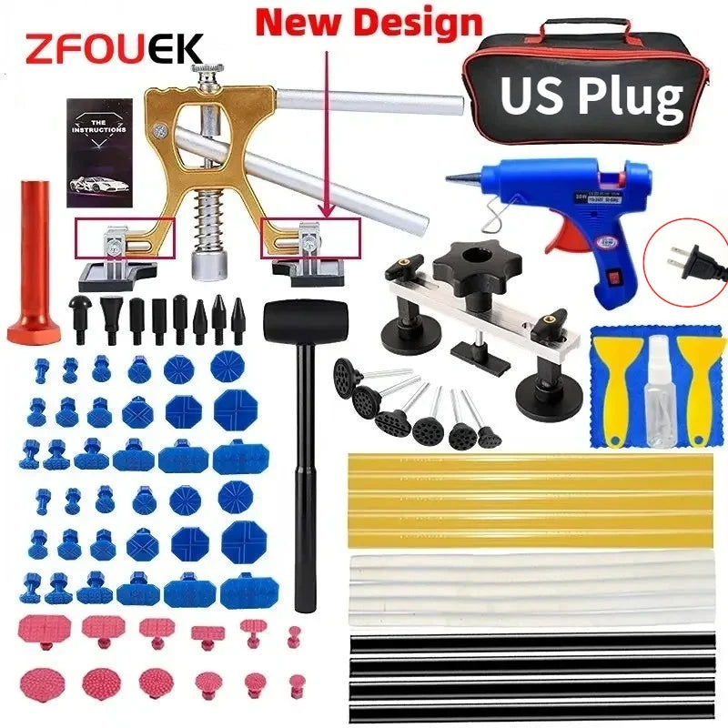 Kit outils de réparation de bosses et imperfection de voiture de la marque Zoposon choisissez votre kit de réparation de carrosserie sans peinture avec pistolet à colle, outil suceur de bosses.