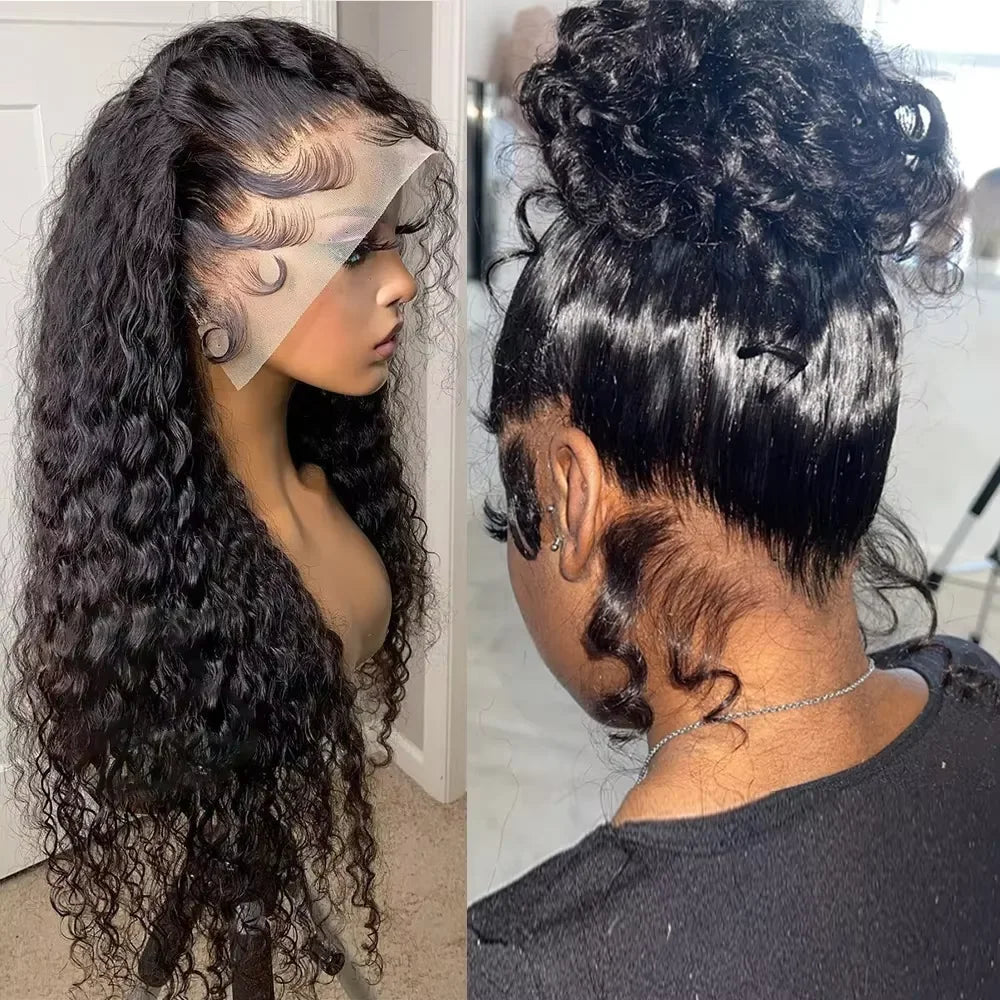 Perruques en cheveux humains en dentelle 360 HD à vagues profondes brésiliennes, perruque frontale en dentelle bouclées en cheveux pour femmes, pré-épilées