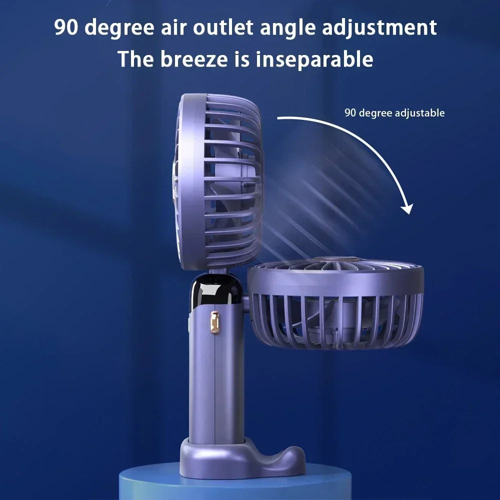 Mini ventilateur portable USB à main pliable avec 5 vitesses rechargeable USB avec support de téléphone et écran d'affichage.
