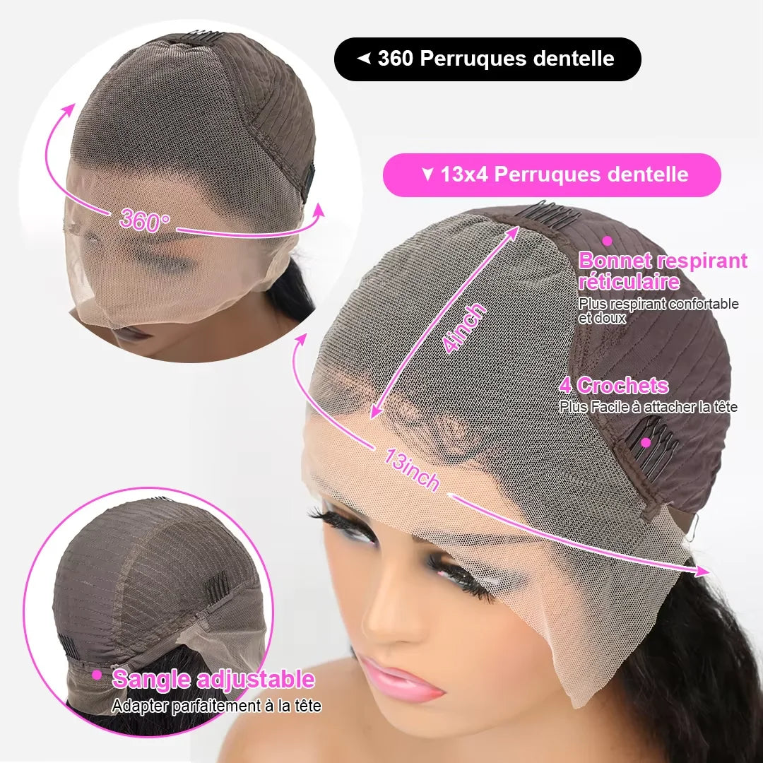 Perruques en cheveux humains en dentelle 360 HD à vagues profondes brésiliennes, perruque frontale en dentelle bouclées en cheveux pour femmes, pré-épilées