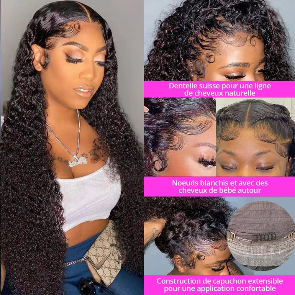 Perruques en cheveux humains en dentelle 360 HD à vagues profondes brésiliennes, perruque frontale en dentelle bouclées en cheveux pour femmes, pré-épilées