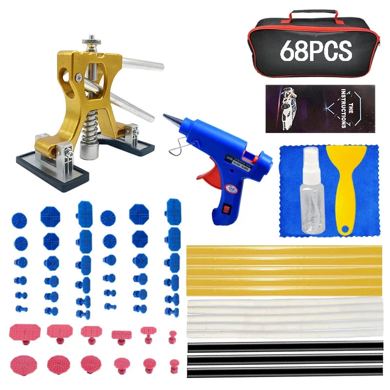 Kit outils de réparation de bosses et imperfection de voiture de la marque Zoposon choisissez votre kit de réparation de carrosserie sans peinture avec pistolet à colle, outil suceur de bosses.